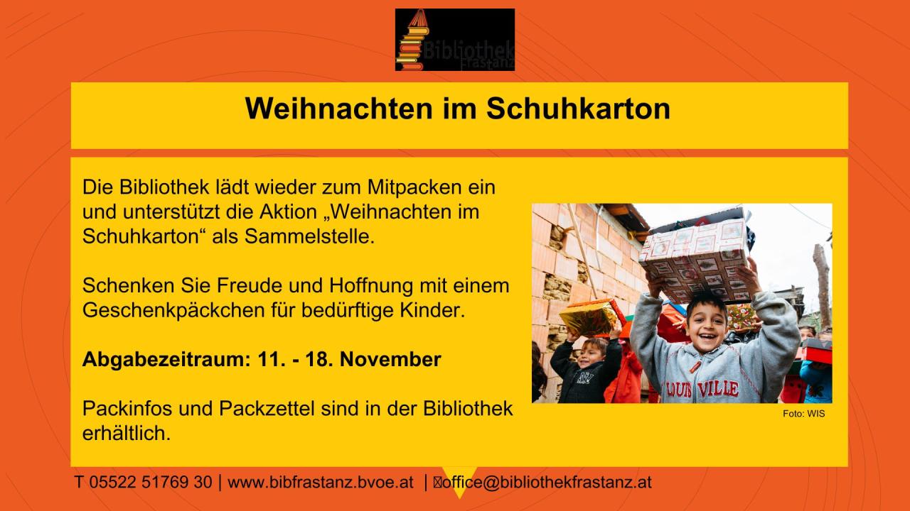 Weihnachten im Schuhkarton 2024  Bibliothek Frastanz